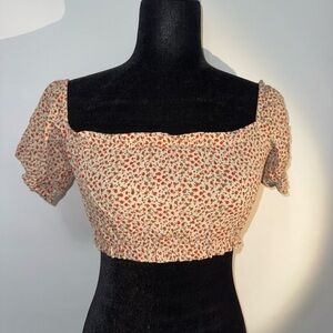 Brandy Melville Cream and Red Floral Blouse